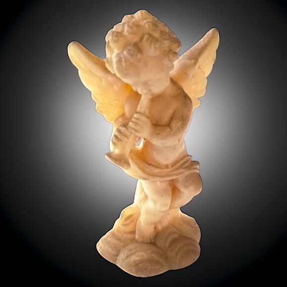 Cherub Angel Figure Playing Flute Darmil Composite Acrylic Patina Baroque Rococo - Picture 11 of 15